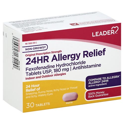 Image for Leader Allergy Relief, 24 Hr, Non-Drowsy, Original Prescription Strength, Tablets,30ea from HomeTown Pharmacy - South Monroe